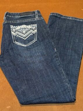 Women’s Rock & Roll Size 28x32 Mid-Rise Bootcut Jeans Embroidered Pockets